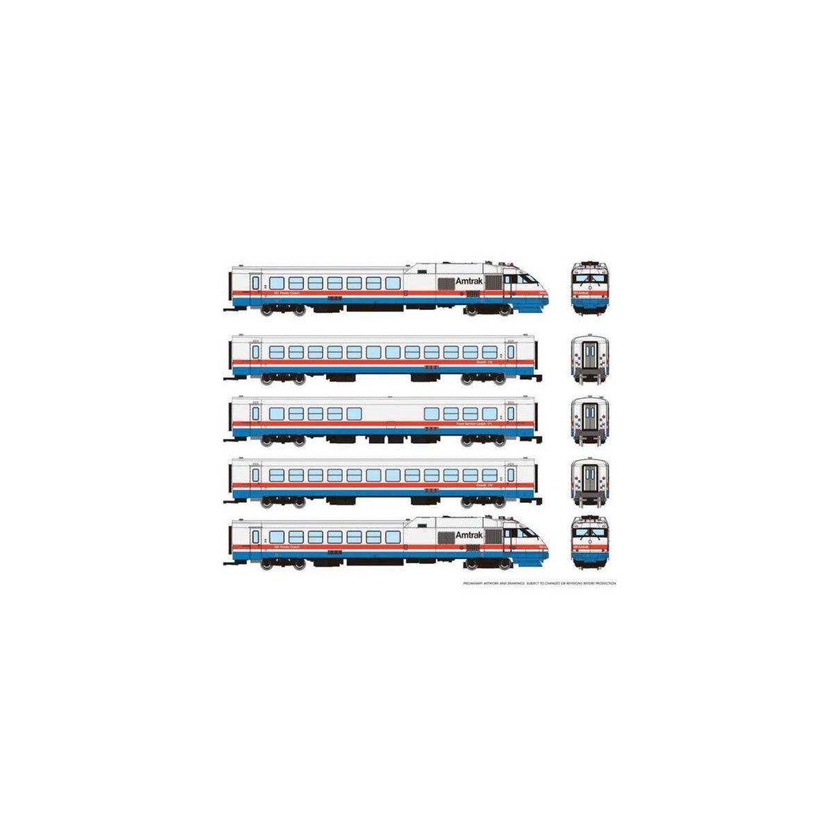 Rohr RTL Turboliner 5-Unit Set - ESU LokSound and DCC -- Amtrak (Set 3 Phase III, Early white, blue, red), N, Rapido Trains Inc 