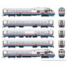 Rohr RTL Turboliner 5-Unit Set - ESU LokSound and DCC -- Amtrak (Set 3 Phase III, Early white, blue, red), N, Rapido Trains Inc 