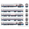 Rohr RTL Turboliner 5-Unit Set - ESU LokSound and DCC -- Amtrak (Set 1, Phase III, Early white, blue, red), N, Rapido Trains Inc
