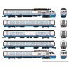 Rohr RTL Turboliner 5-Unit Set - ESU LokSound and DCC -- Amtrak Set 4 (Phase III Late, white, blue, red, black roof), N, Rapido 