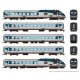 Rohr RTL Turboliner 5-Unit Set - ESU LokSound and DCC -- Amtrak (Phase V, silver, blue, gray, red), N, Rapido Trains Inc 525505
