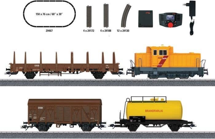 Danish Freight Train Starter Set - 3-Rail - Digital -- DSB Class MK Diesel, 3 Cars, C-Track Oval, Mobile Station, HO, Marklin, I