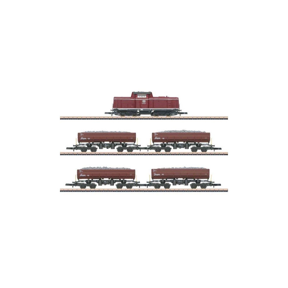 Era VI Construction Train-Only Set - Standard DC -- Westerwald Railroad Enthusiasts EFW Class 212 Diesel, 4 Dump Cars, Z, Markli