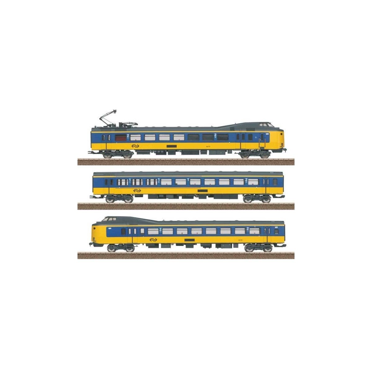 Class ICM-1 Koploper 3-Car Train - Sound and DCC -- Dutch State Railways NS 4237 (Era IV 1984, yellow, bl, HO, Trix 25425
