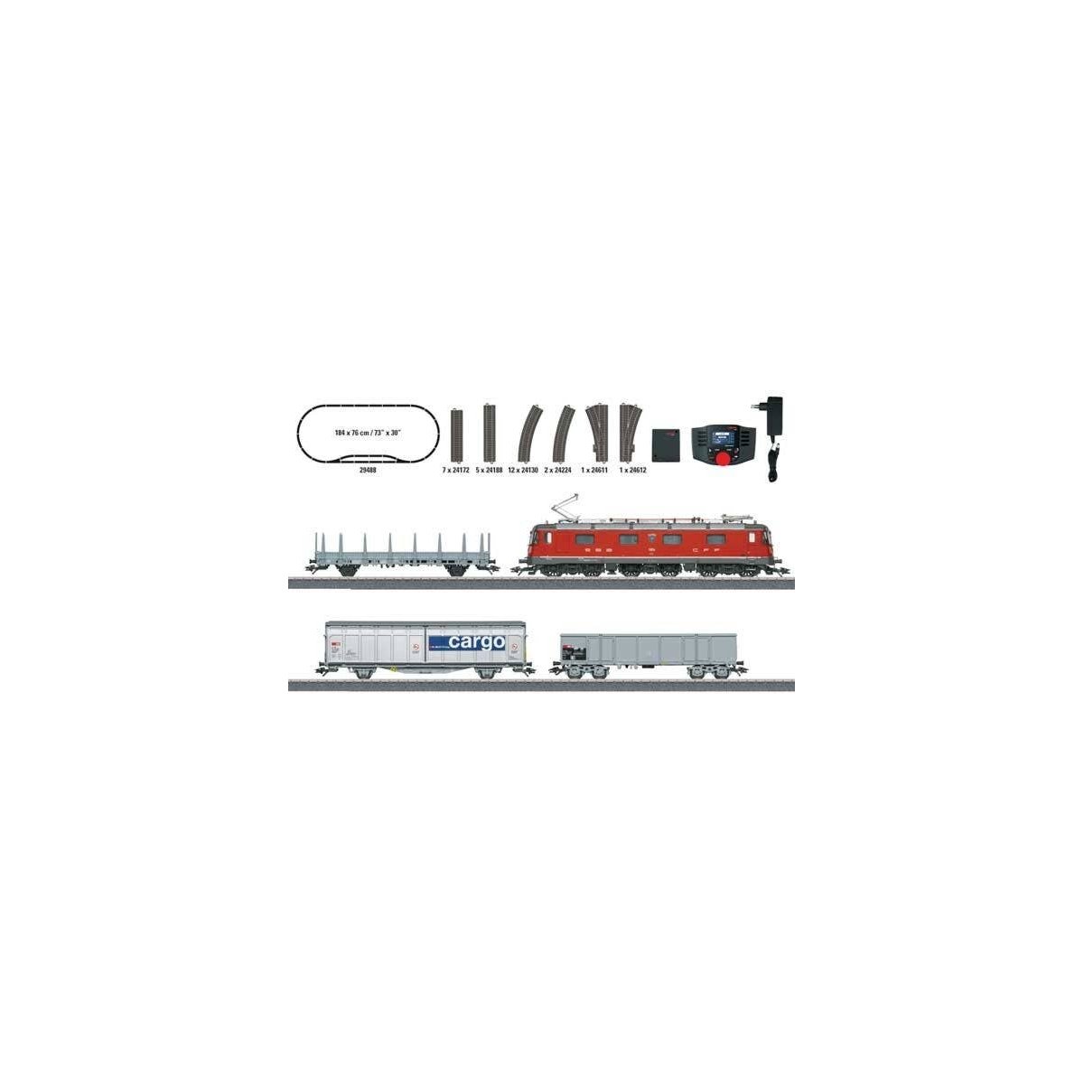 Swiss Freight Train w/Class Re 620 Starter Set - 3-Rail - Sound & Digital -- Re 6/6 Electric, Track Oval w/Siding, 3 Cars, Mobil