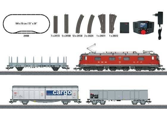 Swiss Freight Train w/Class Re 620 Starter Set - 3-Rail - Sound & Digital -- Re 6/6 Electric, Track Oval w/Siding, 3 Cars, Mobil