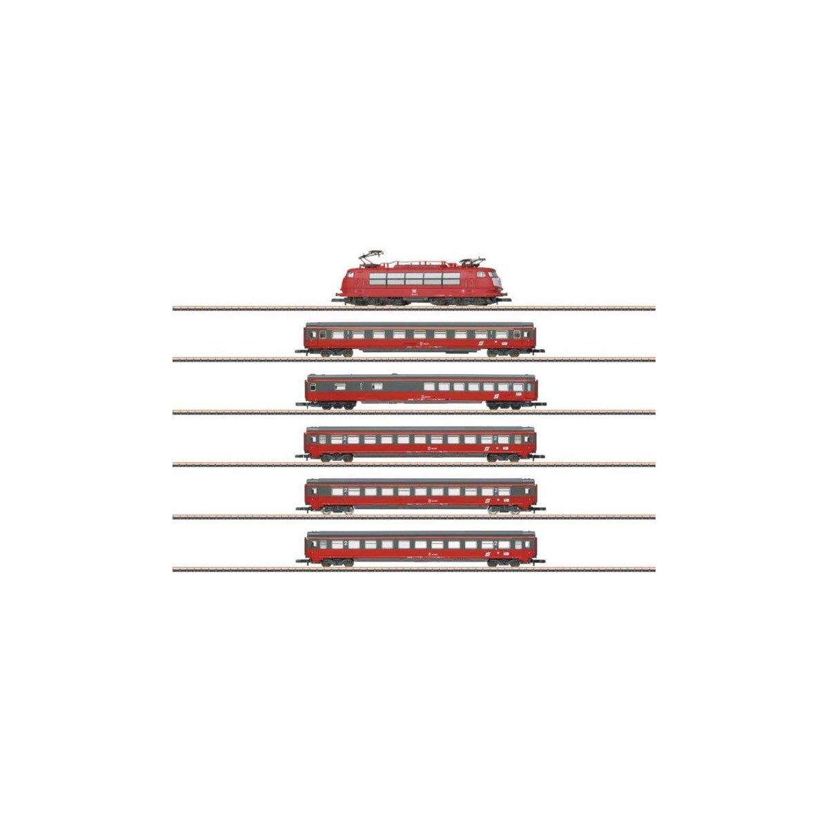 EC 64 Mozart Train-Only Set - Standard DC -- German Railroad DB AG Class 103.1, 5 Cars (Era V, red, gray), Z, Marklin, Inc 81282