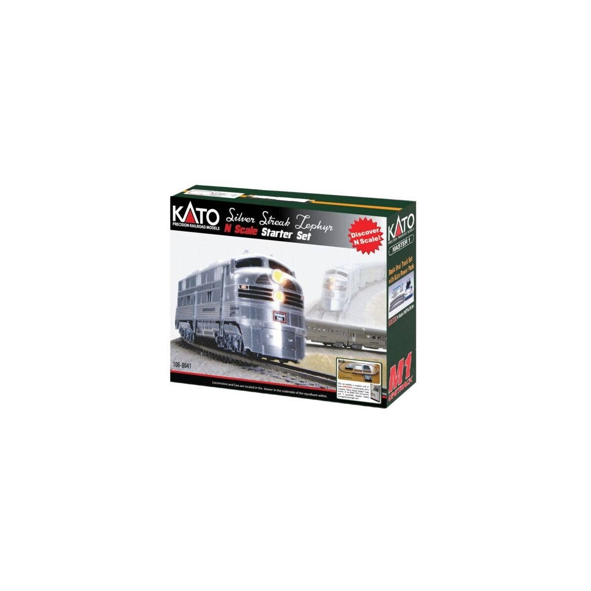 Silver Streak Zephyr Starter Set -- Chicago, Burlington & Quincy (silver, black), N, Kato USA Inc 1060041