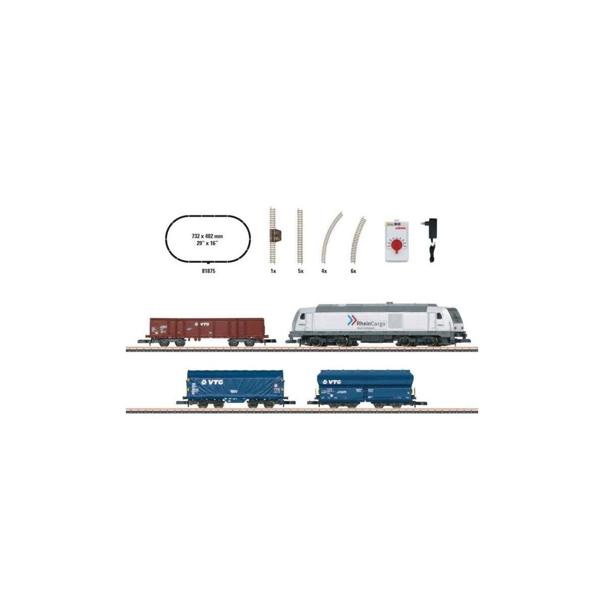 Modern Freight Service Starter Set - Standard DC -- Class 285 Diesel, 3 Cars, Track Oval, Power Pack, Z, Marklin, Inc 81875