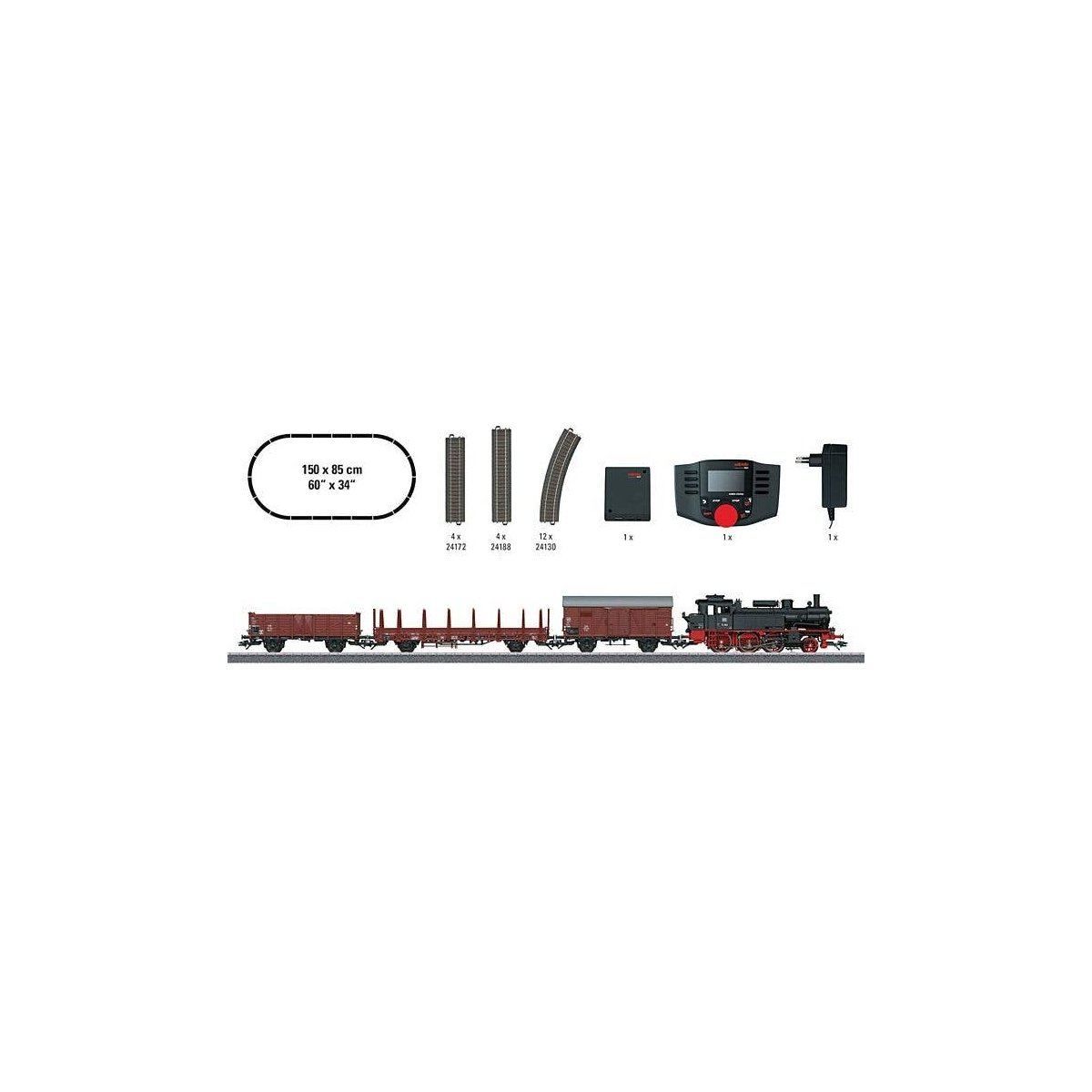 Era III Steam Freight Train Starter Set - 3-Rail w/Digital - Start Up -- German Federal Railroad DB Class 74 2-6-0T & 3 Cars, Tr