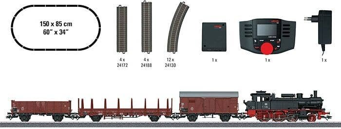 Era III Steam Freight Train Starter Set - 3-Rail w/Digital - Start Up -- German Federal Railroad DB Class 74 2-6-0T & 3 Cars, Tr