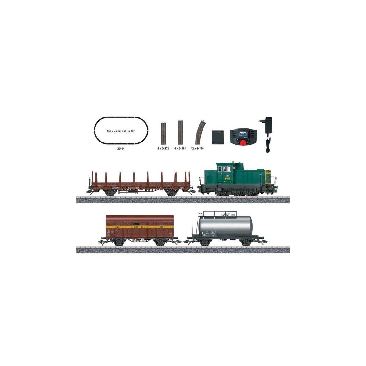 Belgian Freight Train Starter Set - Sound and Digital -- Class 8000 Diesel, 3 Cars, C-Track Oval, Mobile Station, HO, Marklin, I