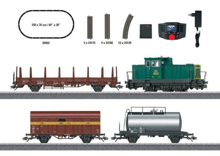 Belgian Freight Train Starter Set - Sound and Digital -- Class 8000 Diesel, 3 Cars, C-Track Oval, Mobile Station, HO, Marklin, I