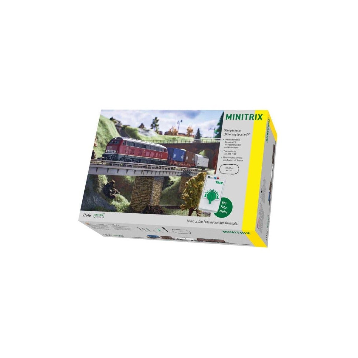 Diesel Freight Starter Set - Standard DC - Minitrix - My Hobby -- German Federal Railroad DB Class 216, 2 Cars, Track Oval, Digi