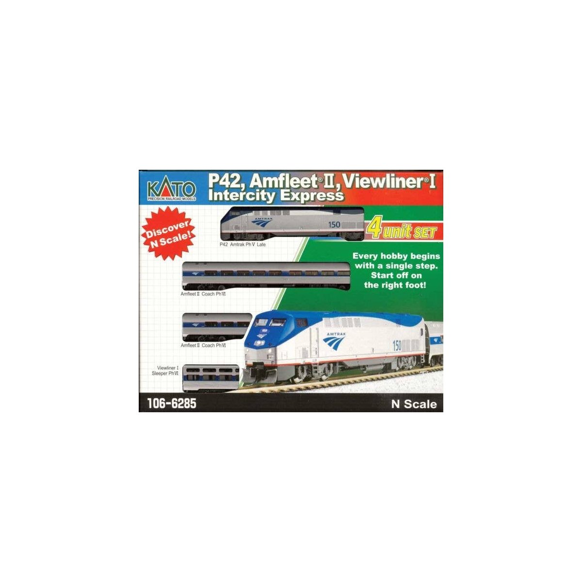 Amfleet & Viewliner Intercity Express Train-Only Set - Ready to Run -- Amtrak GE P42, Amfleet Coach, Cafe & Viewliner Sleeper (P