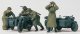 Former German Army WWII Motorcycle Troops (Plastic Kit) -- 2 Zundapp KS 750 Cycles Sidecars 3 Figures Pushing & 1 Standing w/Bin