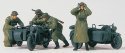 Former German Army WWII Motorcycle Troops (Plastic Kit) -- 2 Zundapp KS 750 Cycles Sidecars 3 Figures Pushing & 1 Standing w/Bin