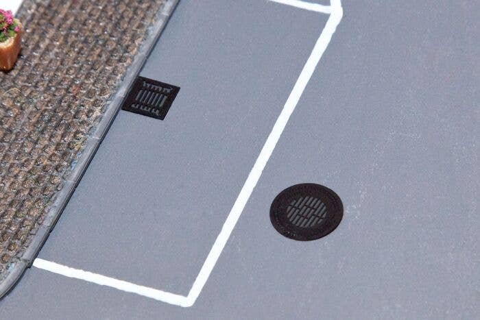 Manhole Covers & Sewer Grates -- Etched-Metal - 4 Manhole Covers & 6 Sewer Grates, HO, Walthers SceneMaster 4123
