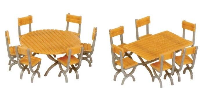 Tables and Chairs - Kit -- One Each Square and Round Tables, 12 Chairs, HO, Walthers SceneMaster 4191