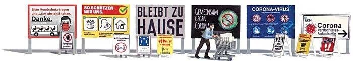 COVID-19 Panic Buying -- Figure with Shopping Cart and Toilet Paper Load (German Signs), HO, Busch Gmbh & Co Kg 7911