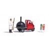 Piaggio Ape with Pizza Oven, Figure, Pizza Peel, Sign - Action Set, HO, Busch Gmbh & Co Kg 7992