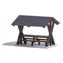 Table & Benches w/Canopy -- Laser-Cut Wood Kit - 1-1/2 x 1-5/16 x 1-3/16′ 3.8 x 3.3 x 3cm, HO, Busch Gmbh & Co Kg 1563