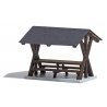 Table & Benches w/Canopy -- Laser-Cut Wood Kit - 1-1/2 x 1-5/16 x 1-3/16′ 3.8 x 3.3 x 3cm, HO, Busch Gmbh & Co Kg 1563