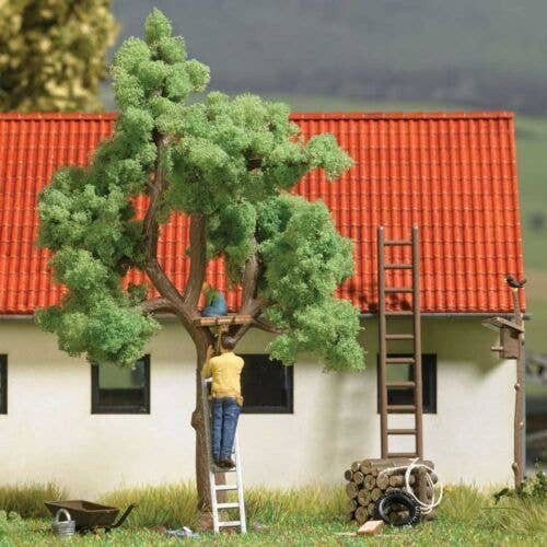 Building a Treehouse - Action Set -- 2 Figures, Tree, Treehouse Floor, Firewood Pile, Wheelbarrow, Ladder, HO, Busch Gmbh & Co K