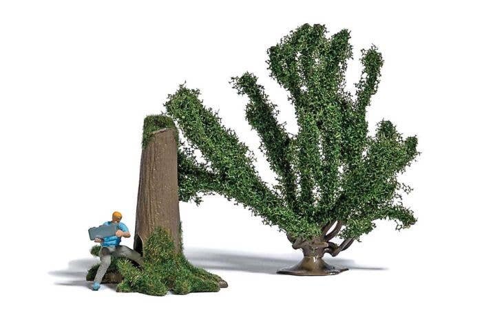 Geochcher - Action Set -- Land Rover Defender, Tree, Stump, Figure, HO, Busch Gmbh & Co Kg 7955