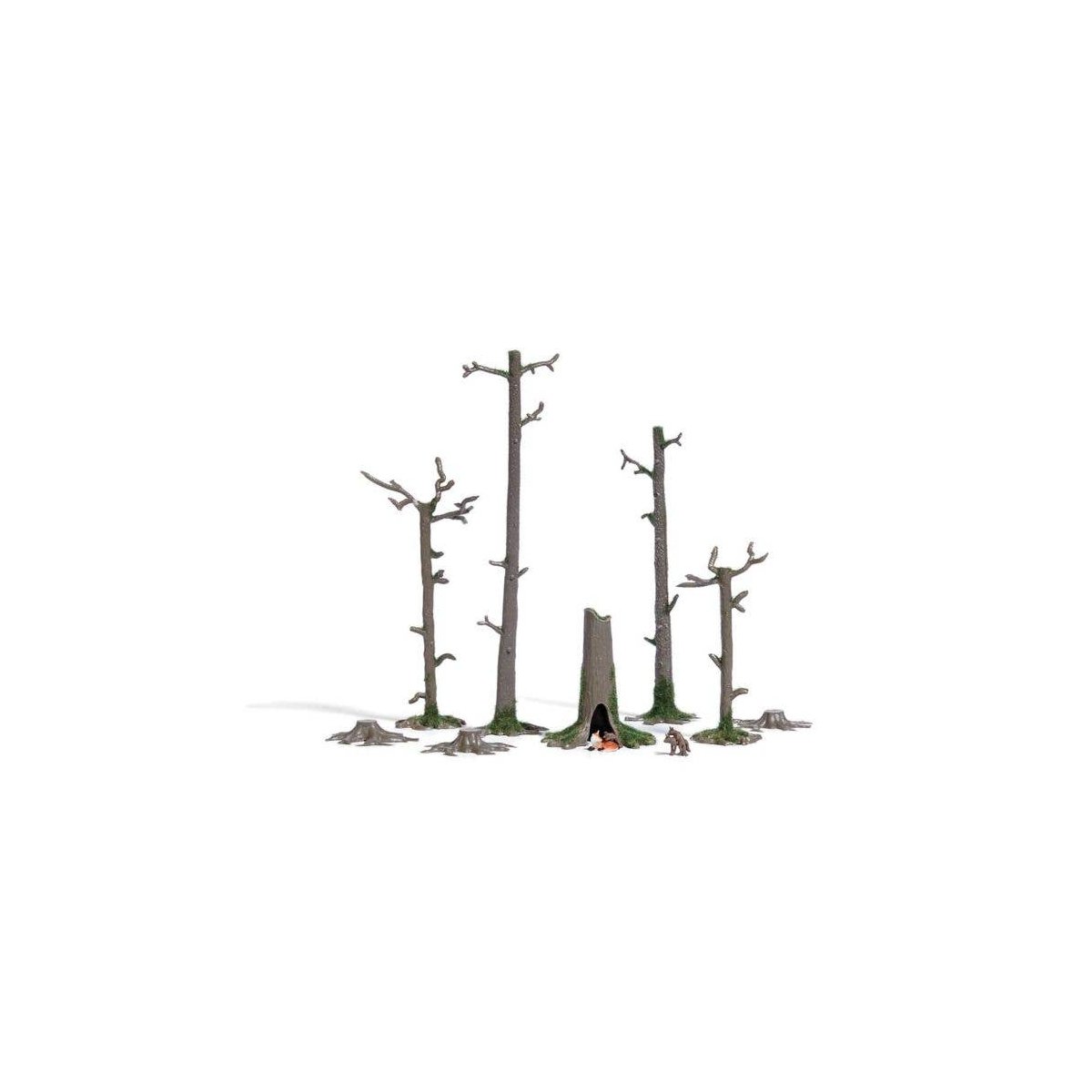 Fox Burrow - Action Set -- 6 Foxes, 1 Hollow Stump, 4 Barren Trees, 3 Stumps, HO, Busch Gmbh & Co Kg 7989