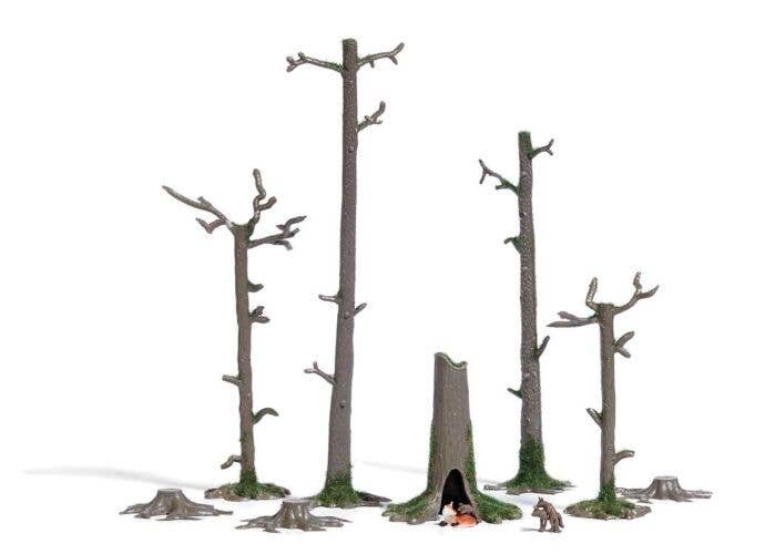Fox Burrow - Action Set -- 6 Foxes, 1 Hollow Stump, 4 Barren Trees, 3 Stumps, HO, Busch Gmbh & Co Kg 7989