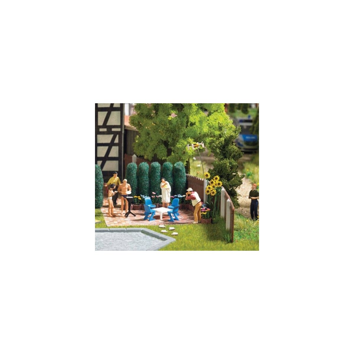 Garden Furniture Set -- Table, 4 Chairs, Grill, HO, Busch Gmbh & Co Kg 1189