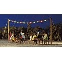 Summer Night Party Set -- Garland w/12 Colored Lights, 2 Wooden Masts, 4 Benches & 2 Tables, HO, Busch Gmbh & Co Kg 5408