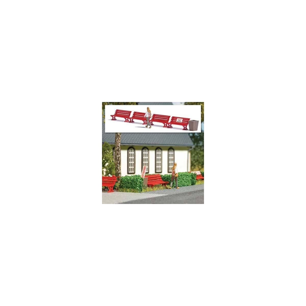 Caution! Wet Paint! - Action Set - Person Gets Paint Stripes on Outfit -- Figure, 4 Benches, Trash Can Signs with German Letteri