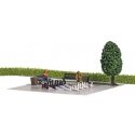 Garden Chess Miniature Scene -- Chess Board, Benches, Tree, Garbage Cans and 2 Figures, HO, Busch Gmbh & Co Kg 7839