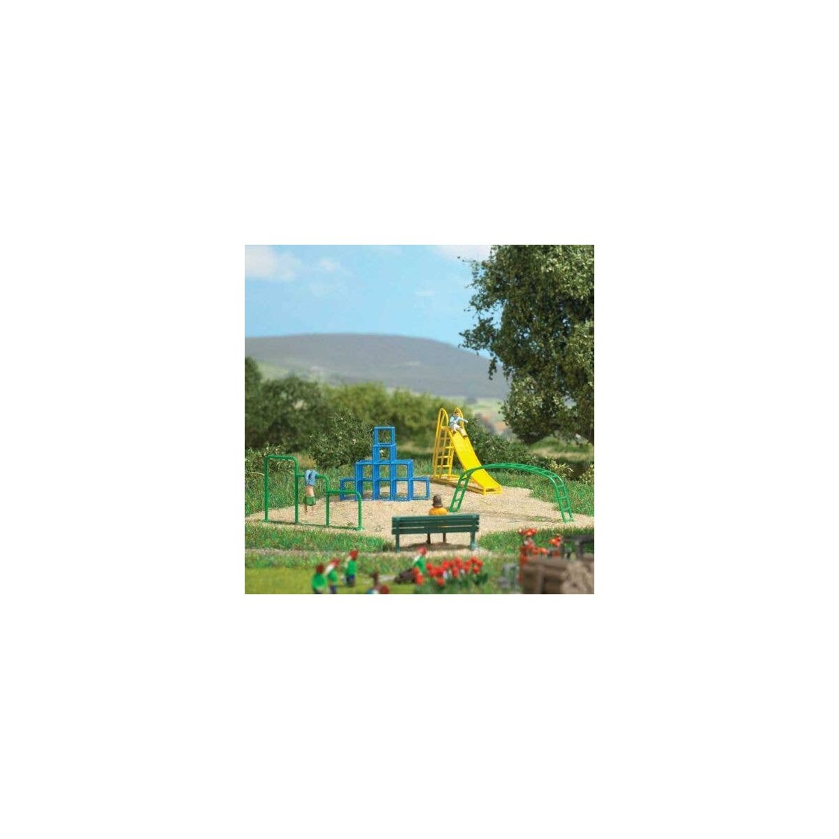 Playground - Action Set -- 2 Children, Tower, Arch, Slide, Horizontal Bar, HO, Busch Gmbh & Co Kg 79830