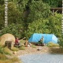 Wilderness Camping - Action Set -- 2 Figures, 2 Tents, Logs, Campfire w/Stones, Logpile, HO, Busch Gmbh & Co Kg 79823