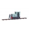 Narrow Gauge Industrial Locomotive and Engineer Miniature Scene -- Unpowered Gmeinder 15/18 Diesel, engineer Figure, Track Secti