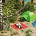 Romantic Camping - Action Set -- Tent, 2 Figures, 2 Bicycles, Blanket, Woodpile, Tent, HO, Busch Gmbh & Co Kg 79820