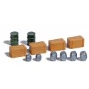 Barrels & Crates -- 2 Oil Drums, 6 Beer Barrels & 4 Wooden Crates, HO, Busch Gmbh & Co Kg 7784