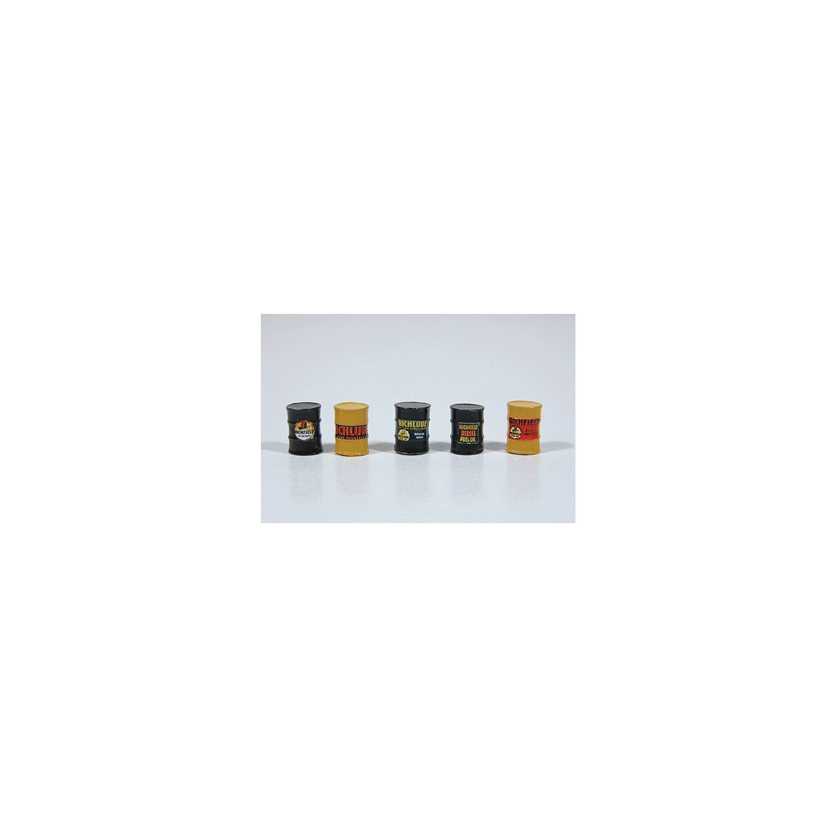 Custom Oil Barrels, pkg(5) -- Richfield (black, yellow), HO, JL Innovative Design 557