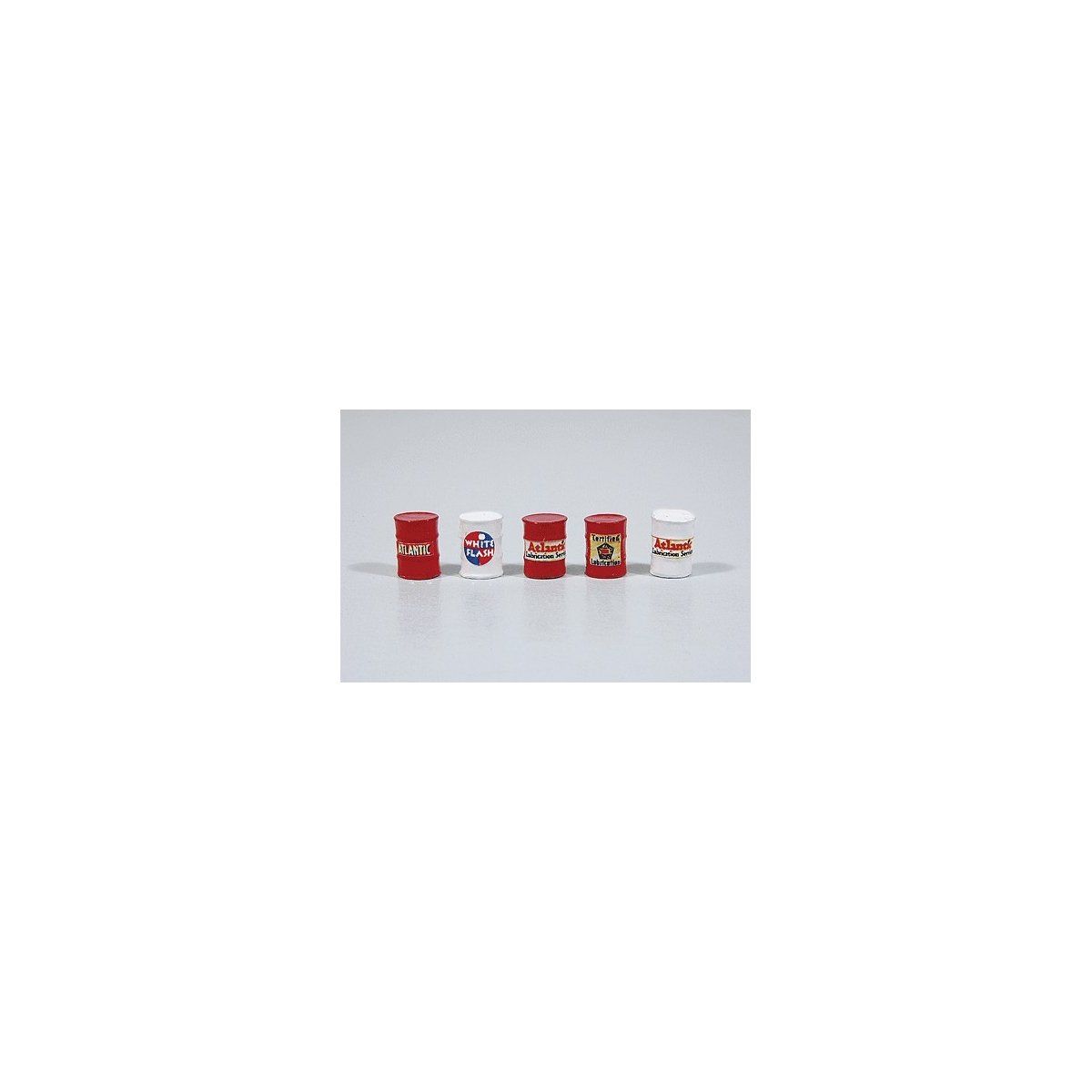 Custom Oil Barrels, pkg(5) -- Atlantic (red, white), HO, JL Innovative Design 556