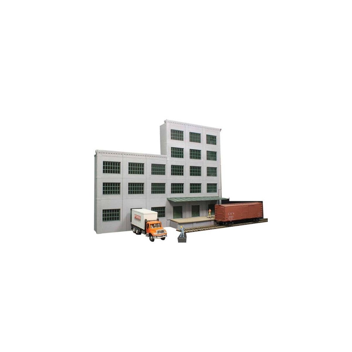 5-Story Building w/2 Overhead Doors, Loading Dock & Covered Dock - Keyrail -- Background Building Kit Includes 20 Double-Hung Wi