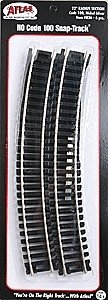 Code 100 Curved Snap-Track(R) Nickel-Silver Rail -- 22′ Radius (Black Ties) pkg(6), HO, Atlas Model Railroad Co. 836