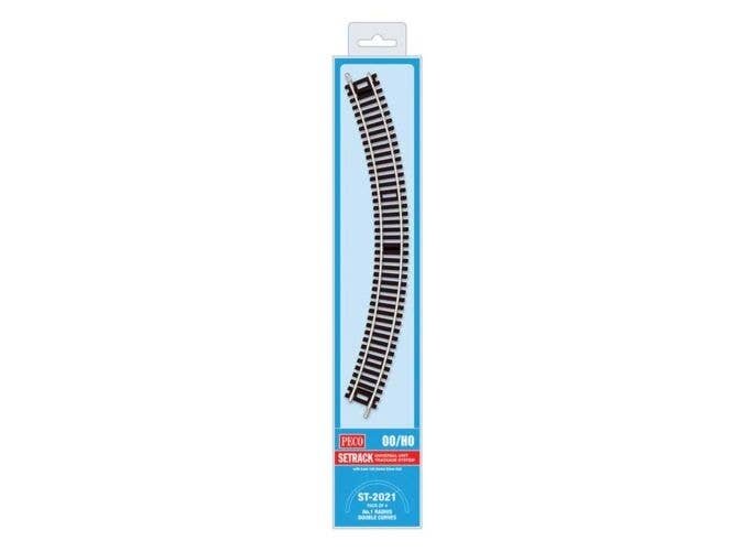 Code 100 Nickel Silver Double 45 Degree Curved Section - Setrack -- 14-5/8′ 37.1cm (1st) Radius pkg(4), HO, Peco ST2021