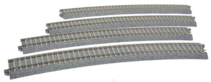 Superelevated Easement Curve Track w/Concrete Ties - Unitrack -- 28-3/4′ 730mm Radius, 22.5 Degree Sections, 1 Each Left & Ri