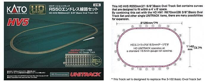 Unitrack Basic Oval Set HV5 -- 84 x 45′ 212.6 x 114.2cm, HO, Kato USA Inc 3115