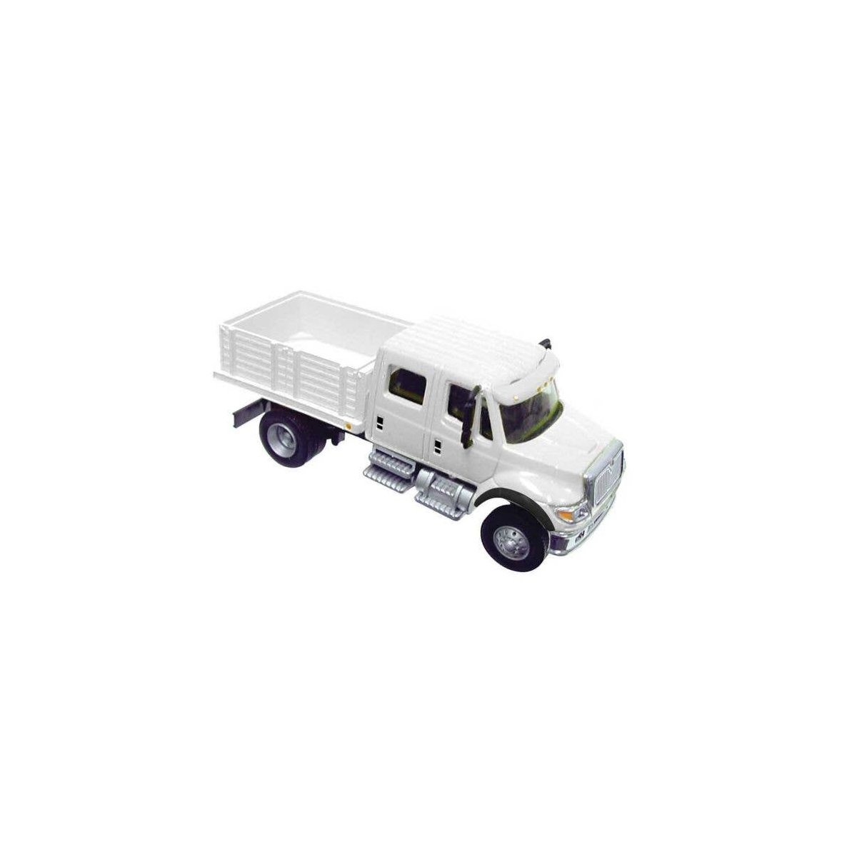International(R) 7600 2-Axle Crew Cab Truck with Solid Stake Bed - Assembled -- White with Railroad Maintenance-of-Way logo deca
