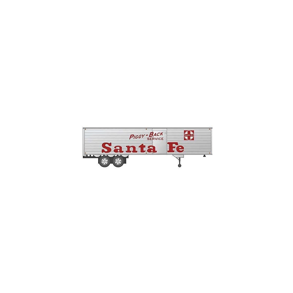 Fruehauf 40` Fluted-Side Volume Van Trailer, Side Door - Assembled -- Santa Fe 1 (silver, Billboard Red Lettering `Piggy-Back Se