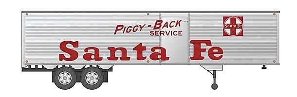 Fruehauf 40` Fluted-Side Volume Van Trailer, Side Door - Assembled -- Santa Fe 1 (silver, Billboard Red Lettering `Piggy-Back Se